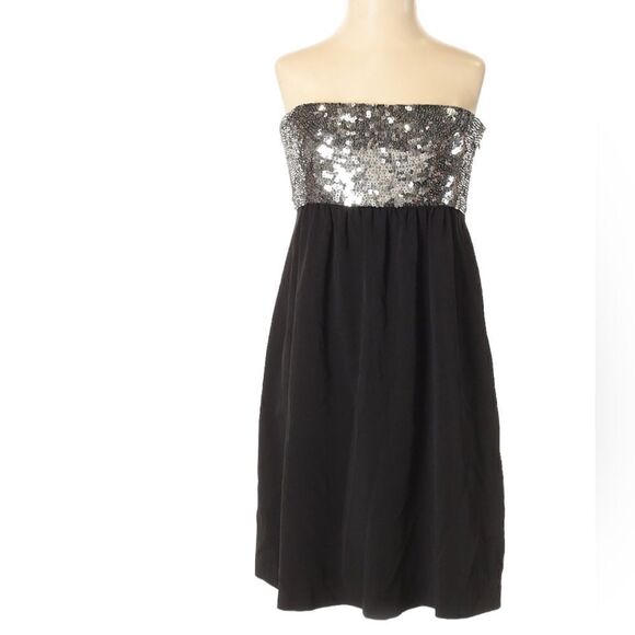 Theory Lensley Black Silver Sequin Strapless Mini Dress - Size 2 - Picture 4 of 12